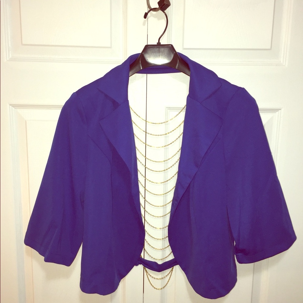 NEW Navy Blue Backless Blazer With Gold Chains